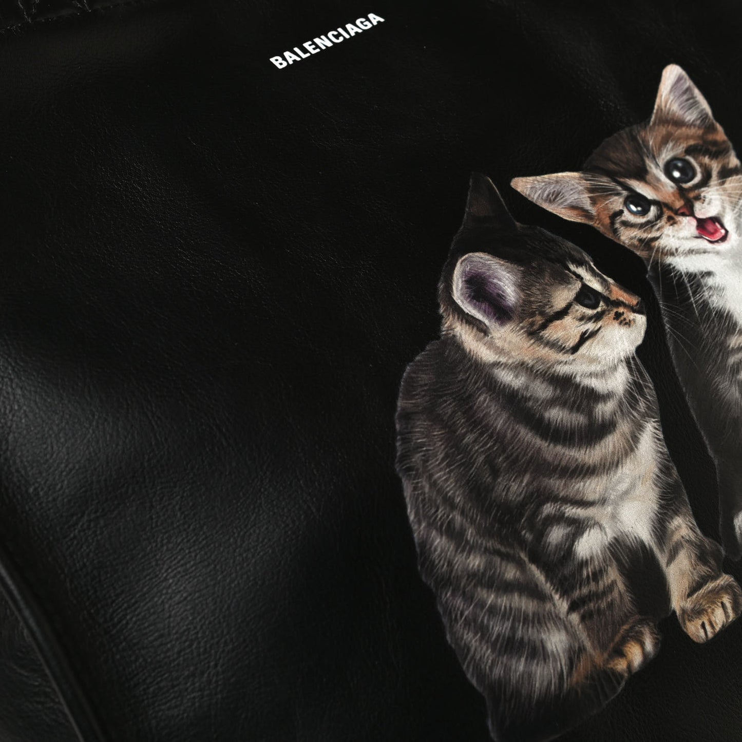 Calfskin Kittens Small Market Shopper Black