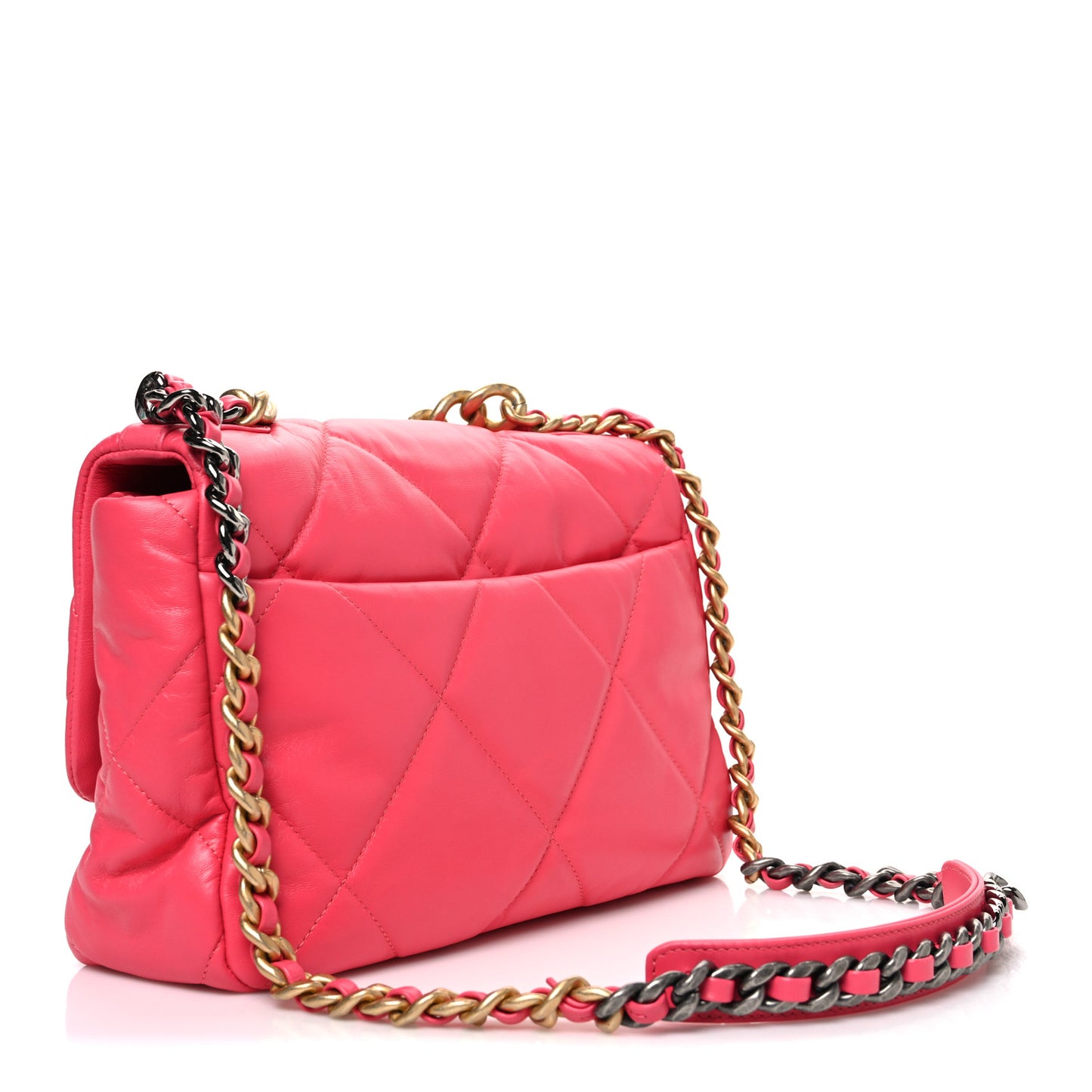 Lambskin Quilted Large Chanel 19 Flap Dark Pink