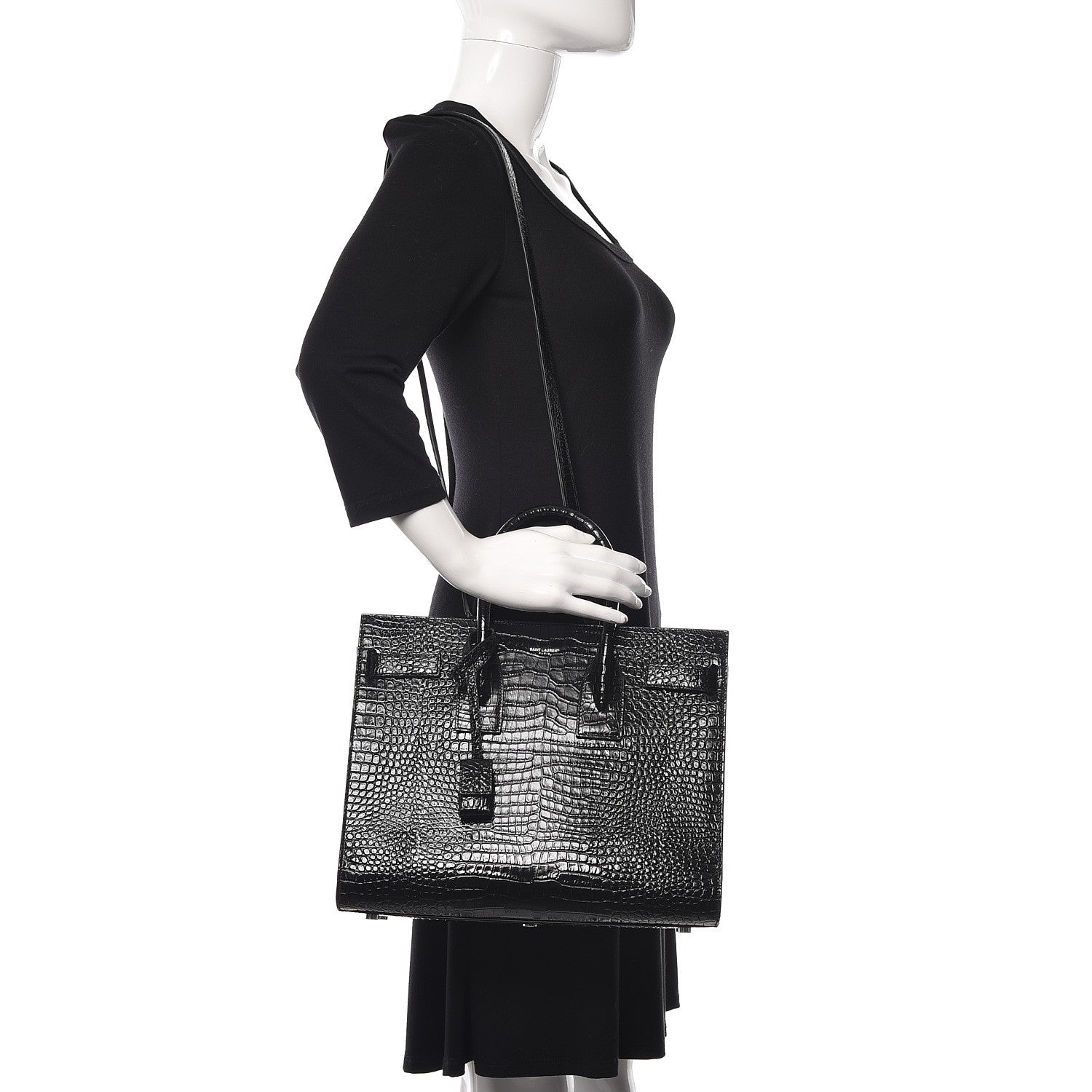 Saint Laurent Patent Crocodile Embossed Small Sac de Jour Black 2 of 12