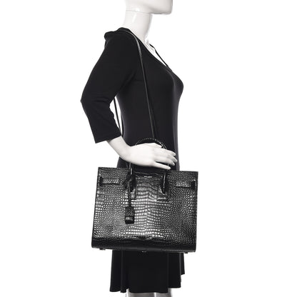 Saint Laurent Patent Crocodile Embossed Small Sac de Jour Black 2 of 12