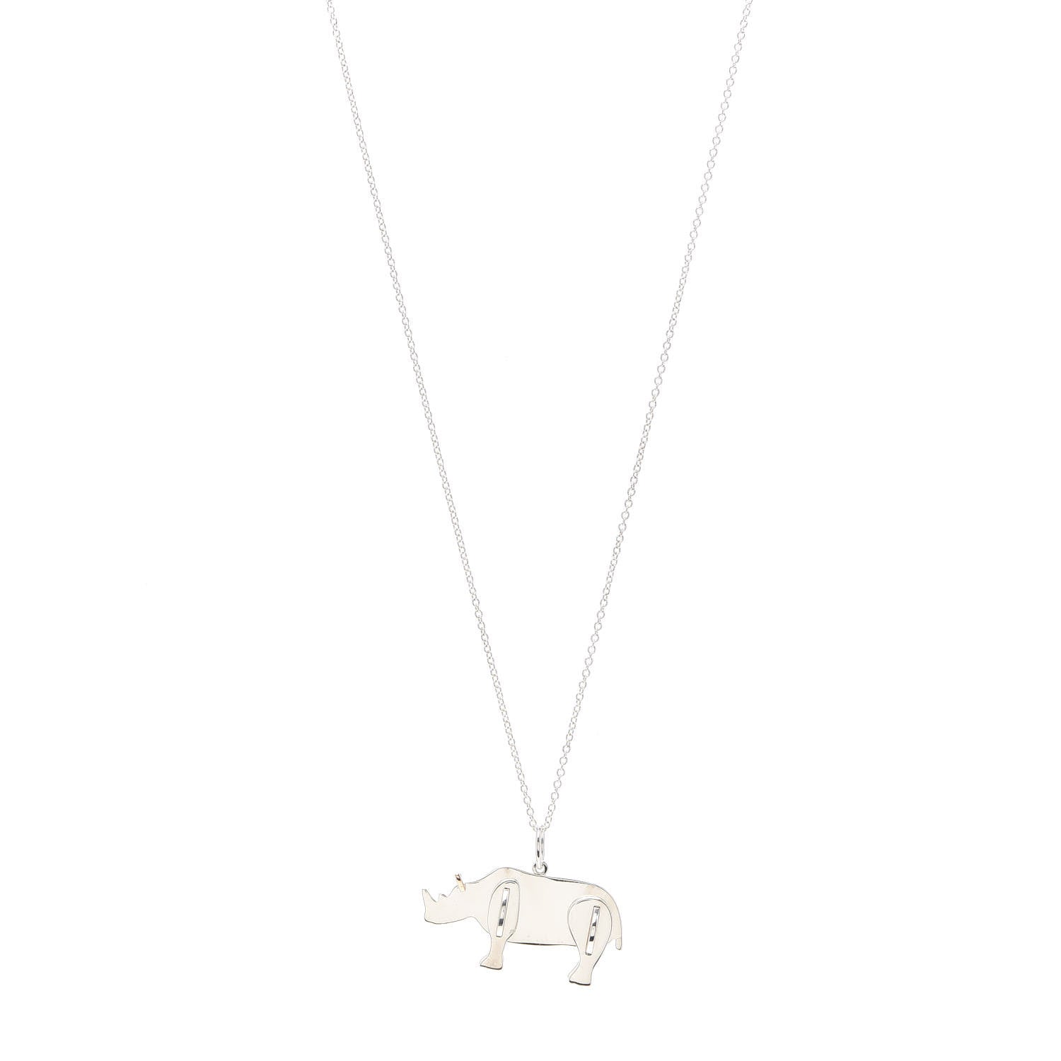 Tiffany Sterling Silver 18K Rose Gold Save the Wild Rhino Pendant Necklace 1 of 6