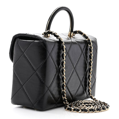 Chanel Shiny Calfskin Quilted Small CC Top Handle Box Bag Black 3 of 11