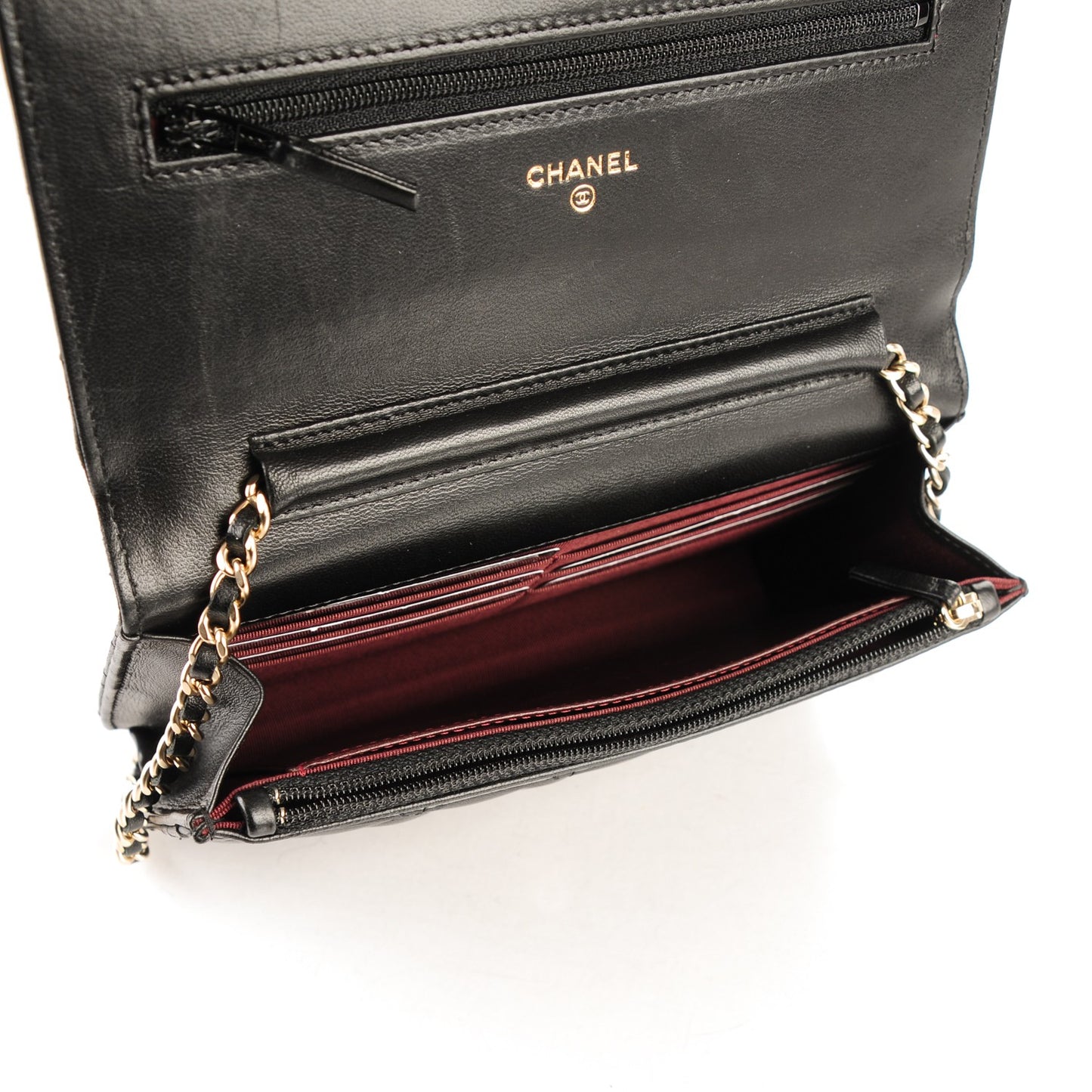 Lambskin Quilted Wallet On Chain WOC Black
