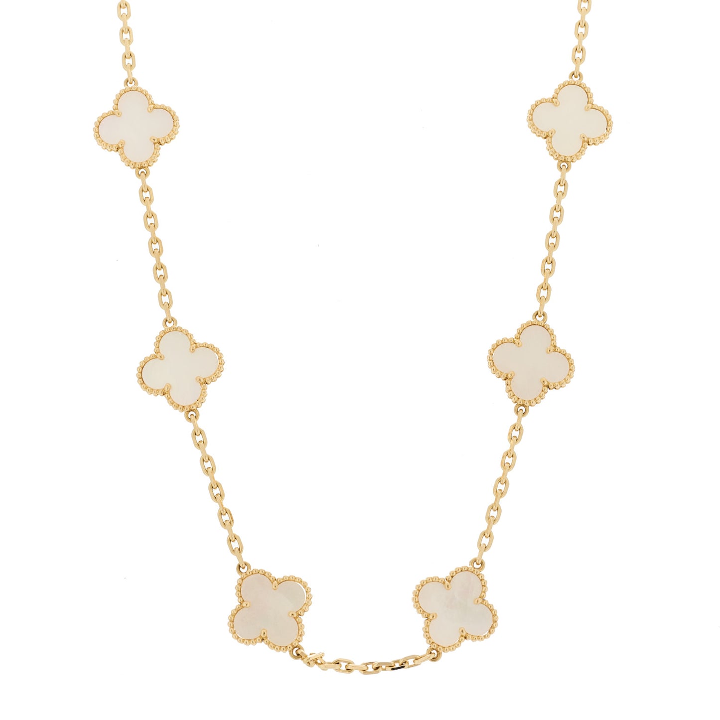 18K Yellow Gold Mother of Pearl 10 Motifs Vintage Alhambra Necklace