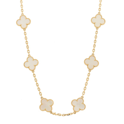 Van Cleef & Arpels 18K Yellow Gold Mother of Pearl 10 Motifs Vintage Alhambra Necklace 1 of 6