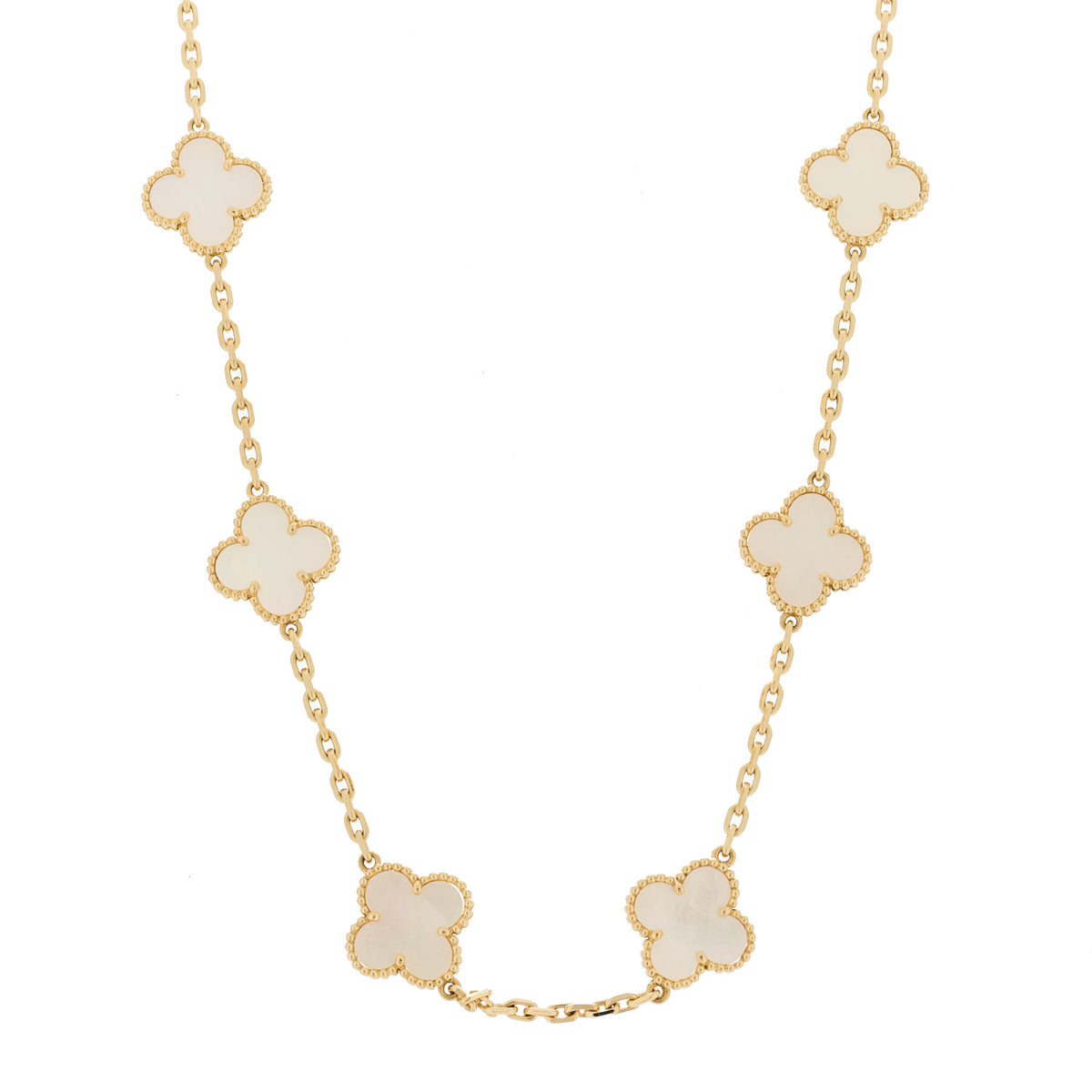 Van Cleef & Arpels 18K Yellow Gold Mother of Pearl 10 Motifs Vintage Alhambra Necklace 1 of 12