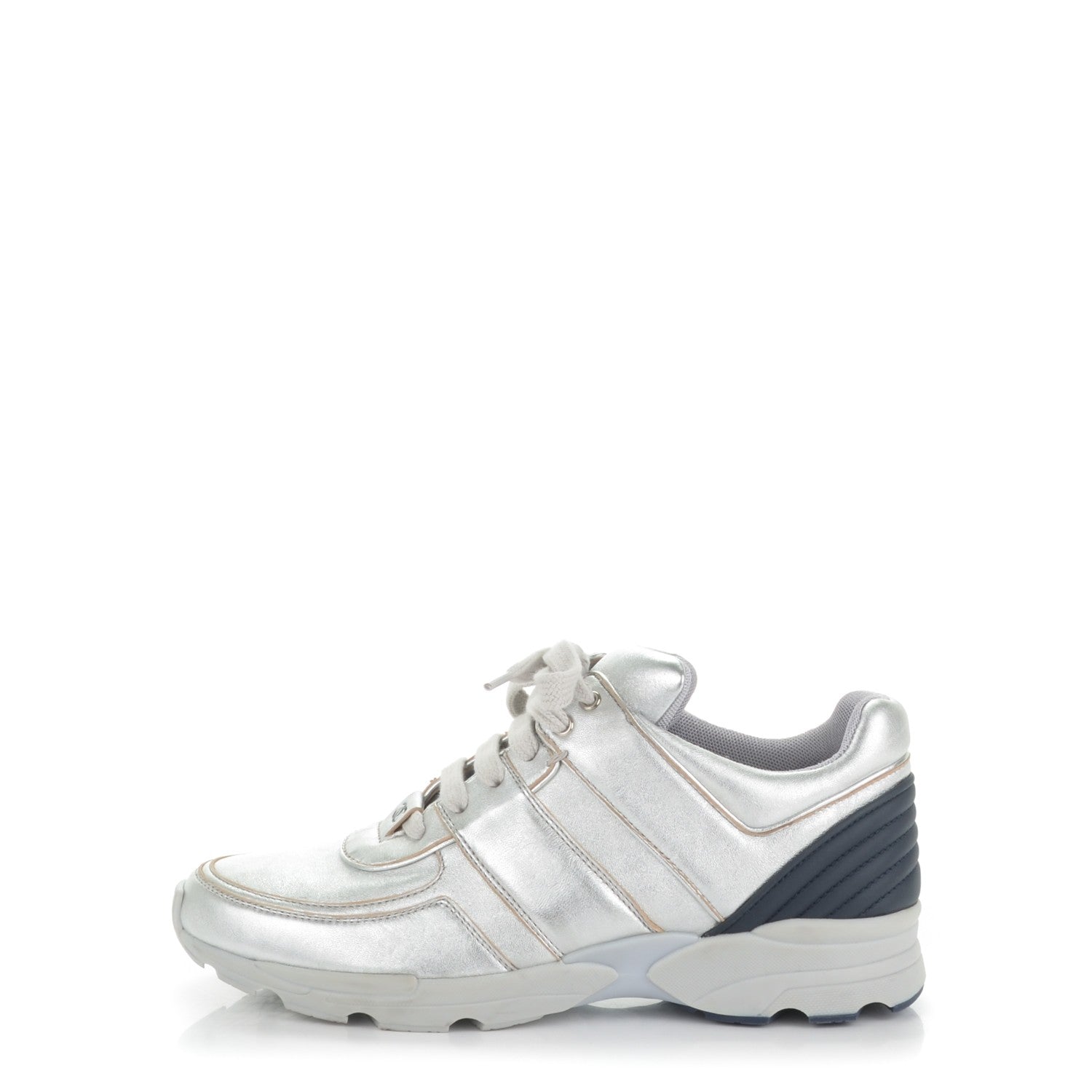 Chanel Metallic Lambskin CC Sneakers 38 Silver 1 of 7