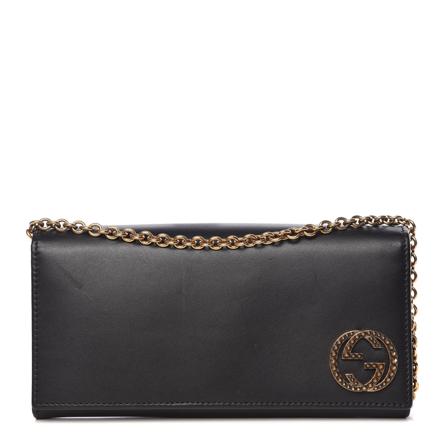Calfskin Interlocking G Chain Wallet Black