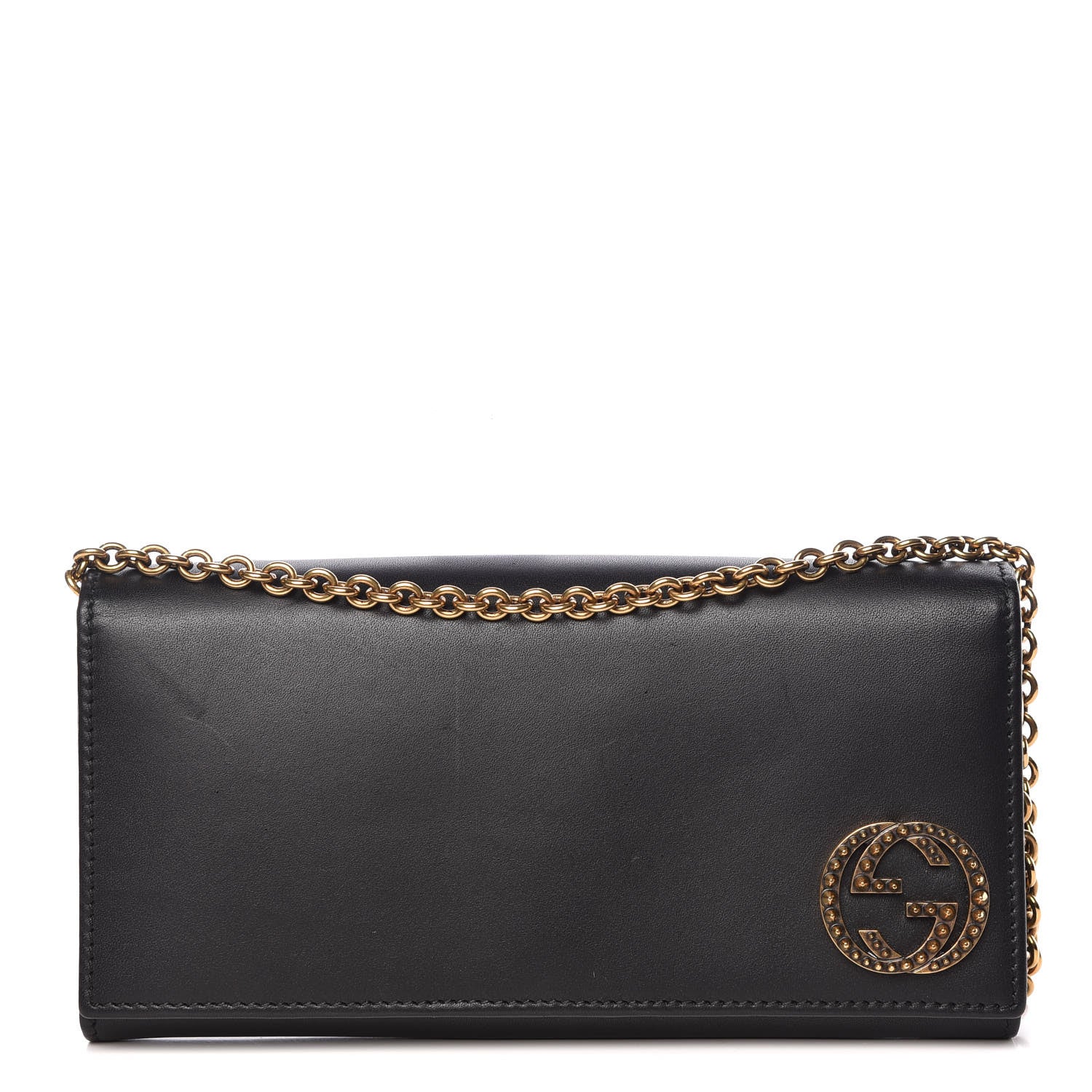 Gucci Calfskin Interlocking G Chain Wallet Black 1 of 12