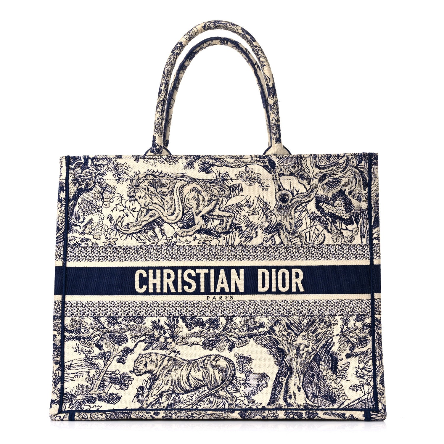 Christian Dior Canvas Embroidered Large Dioriviera Toile De Jouy Book Tote Blue 1 of 9