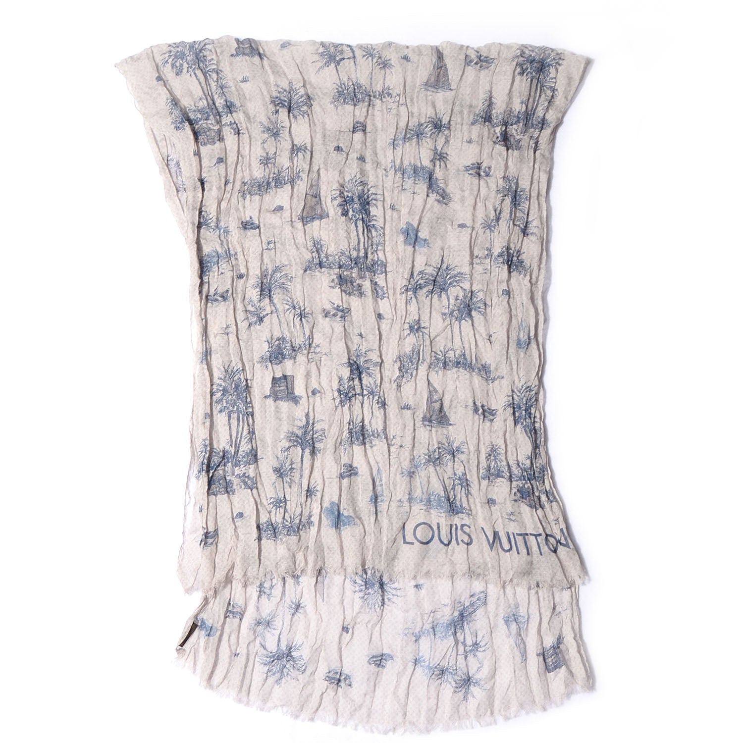 Louis Vuitton Cotton Linen Toile Etole De Louis Pareo Blue 3 of 6