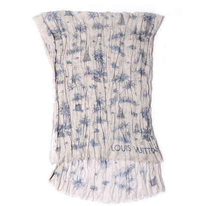 Louis Vuitton Cotton Linen Toile Etole De Louis Pareo Blue 3 of 6