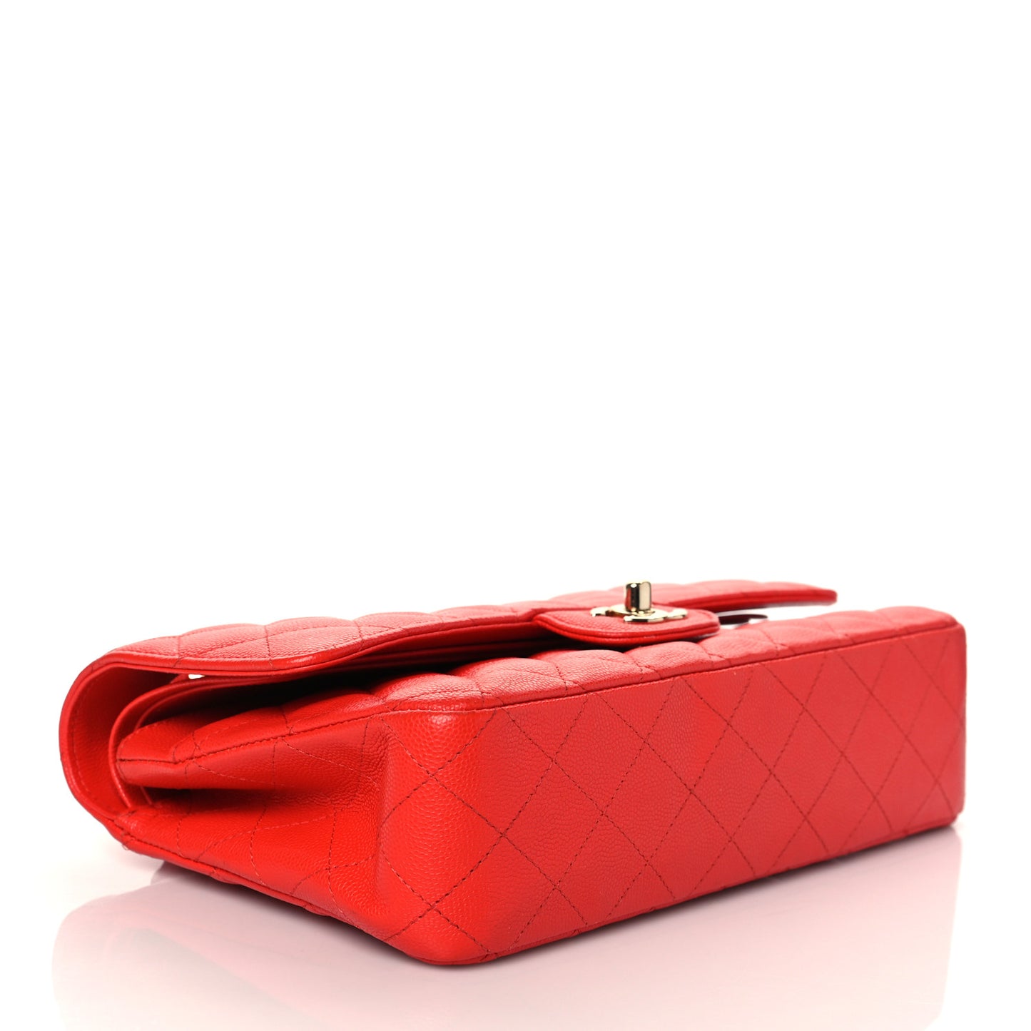 Caviar Quilted Medium Double Flap Red