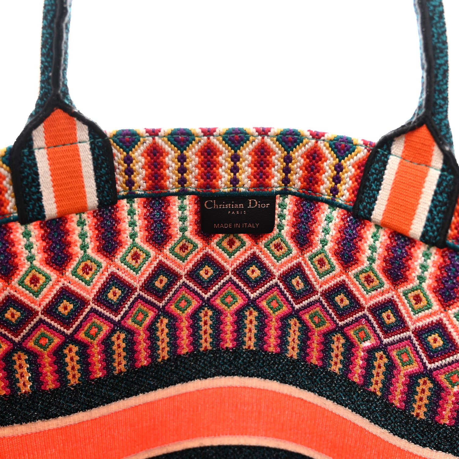 Christian Dior Canvas Embroidered Large Book Tote Orange Multicolor 6 of 9