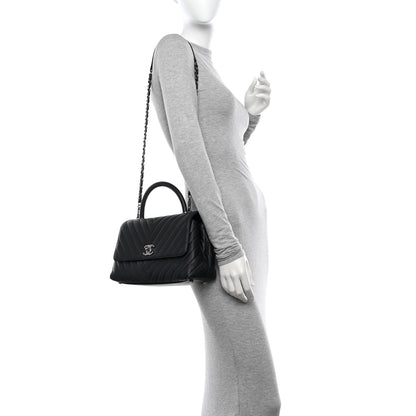 Chanel Caviar Chevron Quilted Small Coco Handle Flap Dark Grey 2 of 14