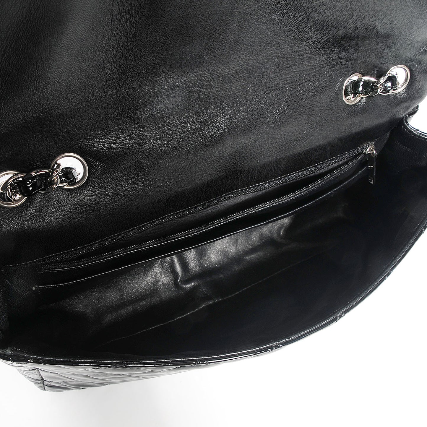 Patent Quilted Jumbo Single Flap Black