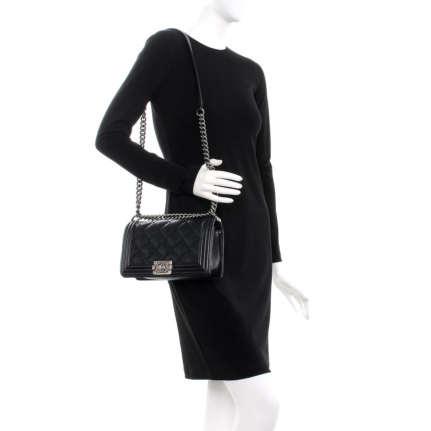 Calfskin Double Stitch Medium Boy Flap Black