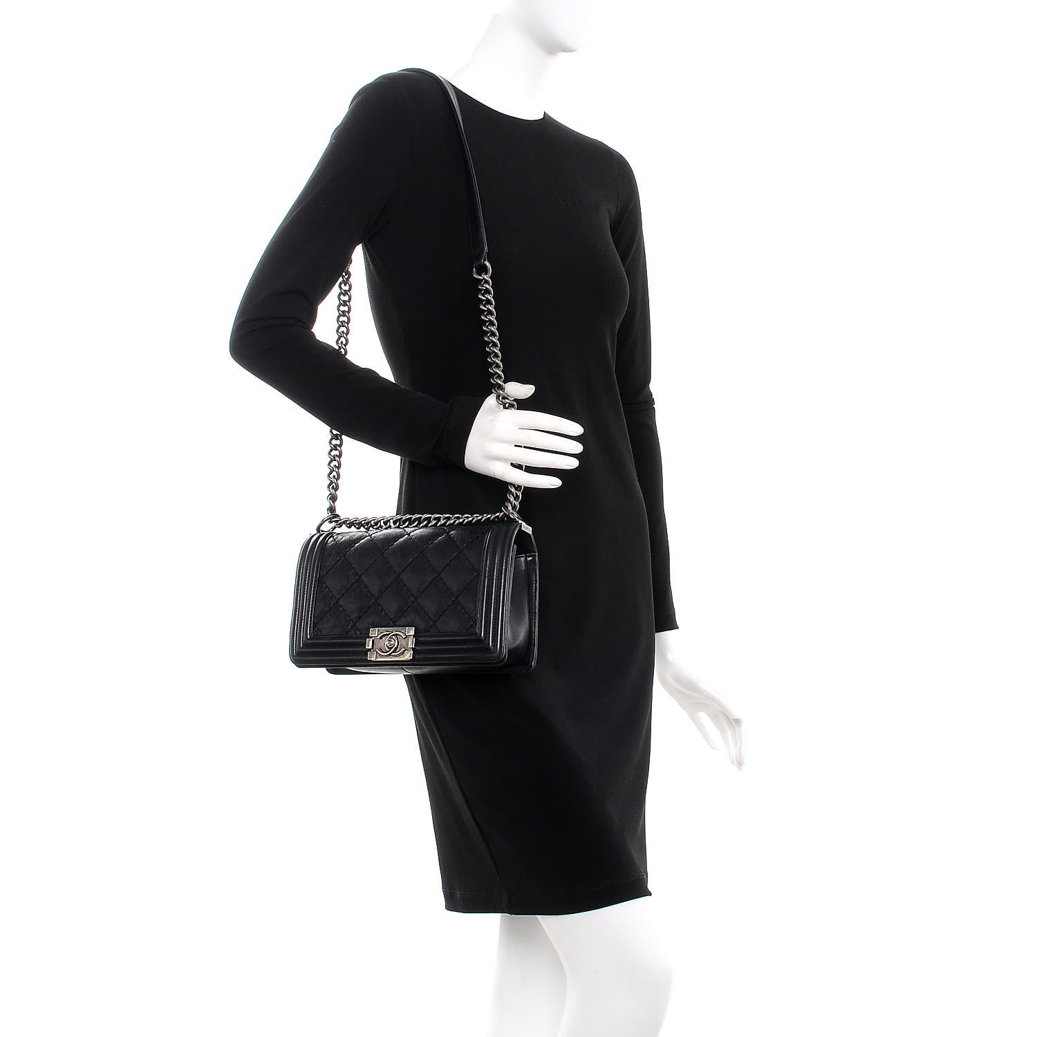 Chanel Calfskin Double Stitch Medium Boy Flap Black 2 of 8