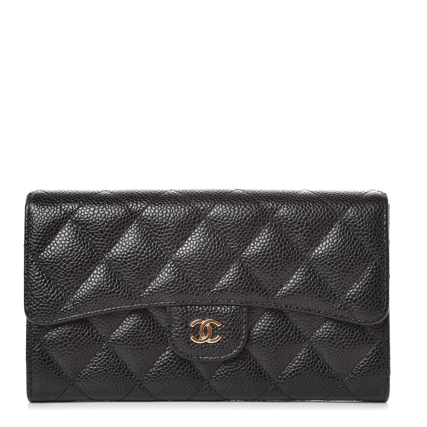 Caviar Quilted Large Flap Wallet Black