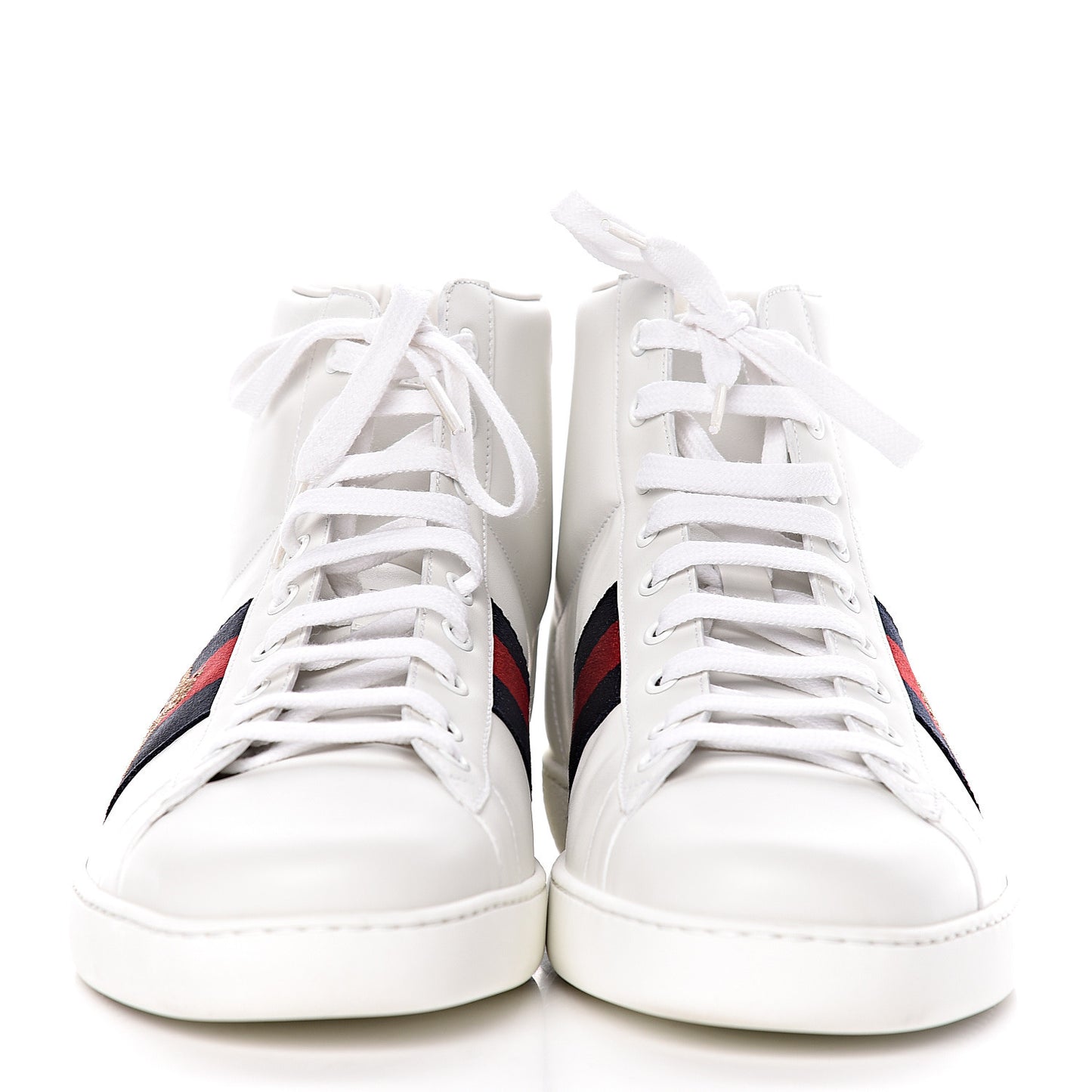 Calfskin Miro Soft Web Bee Embroidered Mens Ace High Top Sneakers 11.5 White