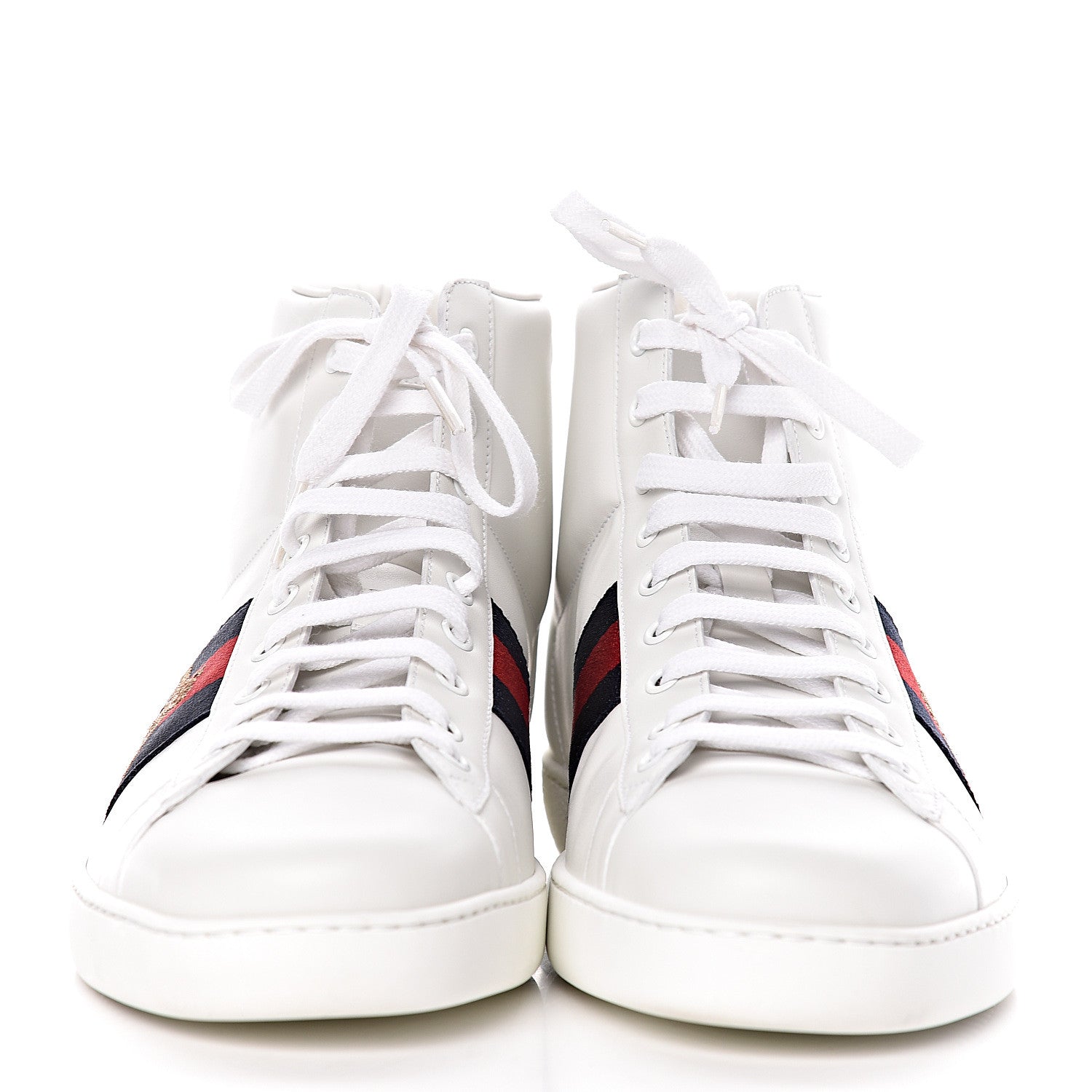 Gucci Calfskin Miro Soft Web Bee Embroidered Mens Ace High Top Sneakers 11.5 White 2 of 14