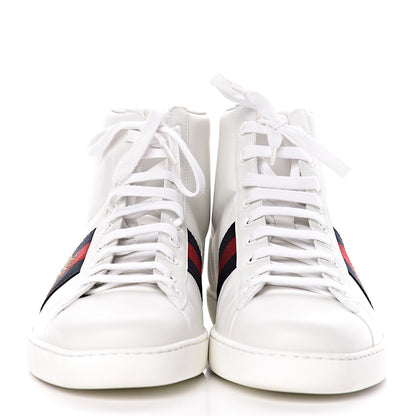 Gucci Calfskin Miro Soft Web Bee Embroidered Mens Ace High Top Sneakers 11.5 White 2 of 14