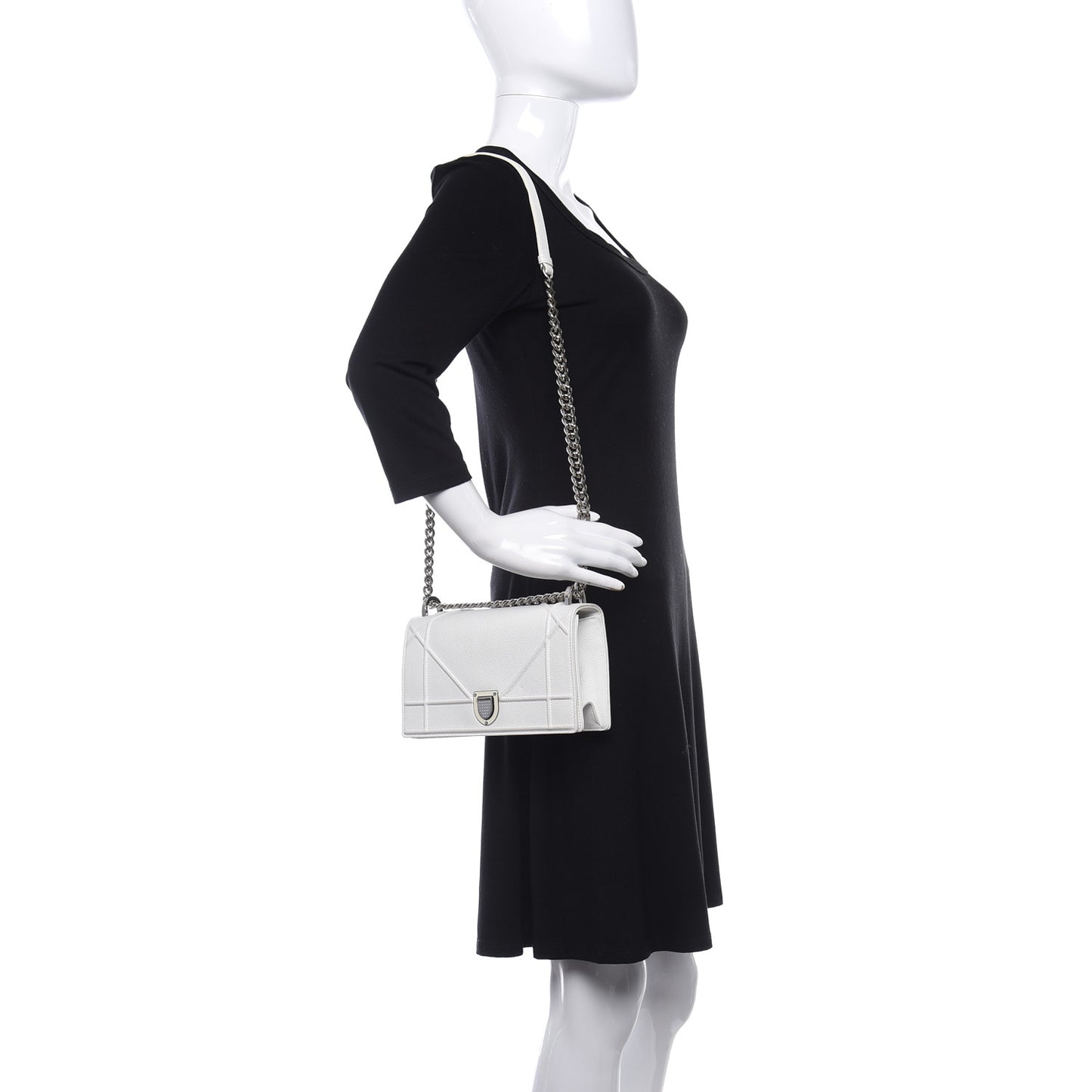 Grained Calfskin Small Diorama Flap Bag Off White