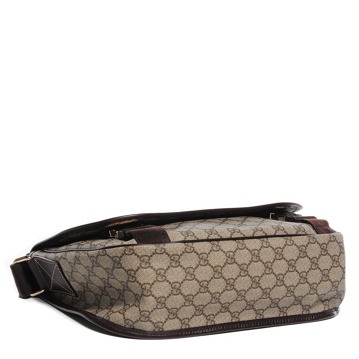 Gucci GG Plus Monogram Medium Double Buckle Flap Messenger Bag Beige Dark Brown 3 of 7