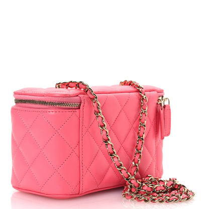 Chanel Lambskin Enamel Quilted Roller Skate Small Vanity Case With Chain Pink 3 of 14