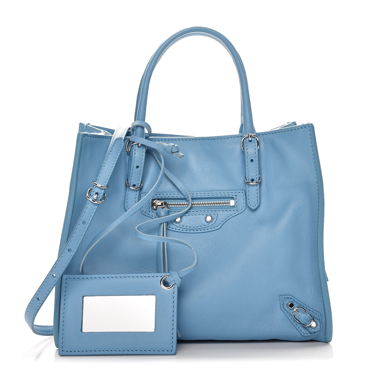 Balenciaga Supple Calfskin Papier Mini A4 Zip Around Tote Bleu Azur Clair 1 of 12