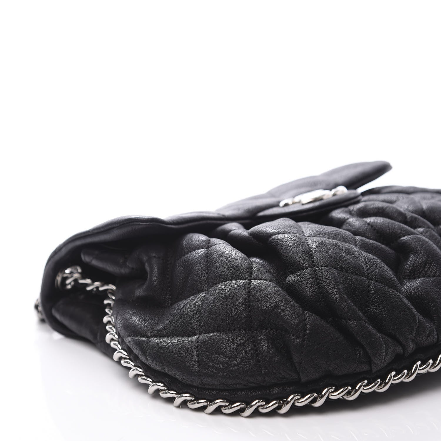 Chanel Crumpled Lambskin Quilted Medium Chain Around Messenger Black 7 of 10