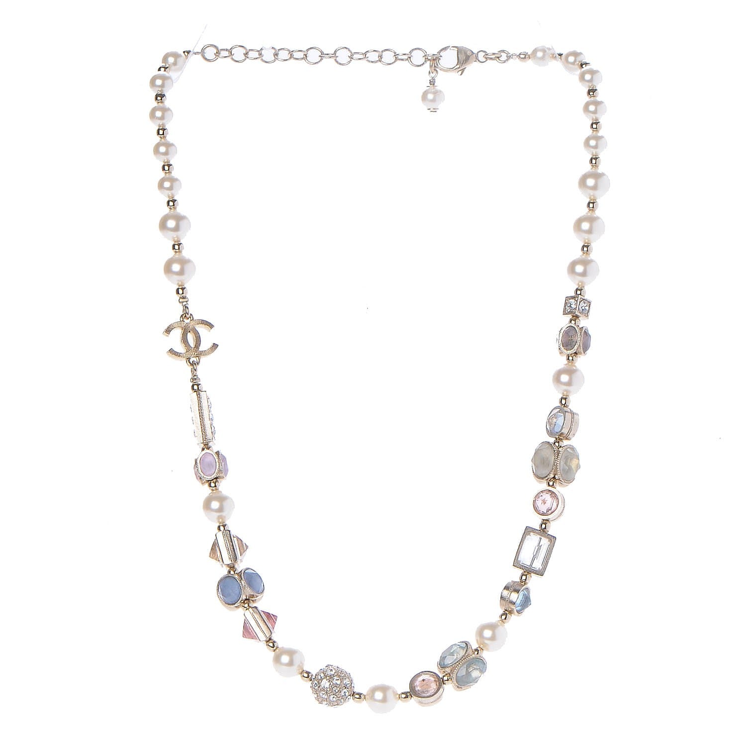 Chanel Pearl Crystal Short Necklace Gold Multicolor 3 of 7