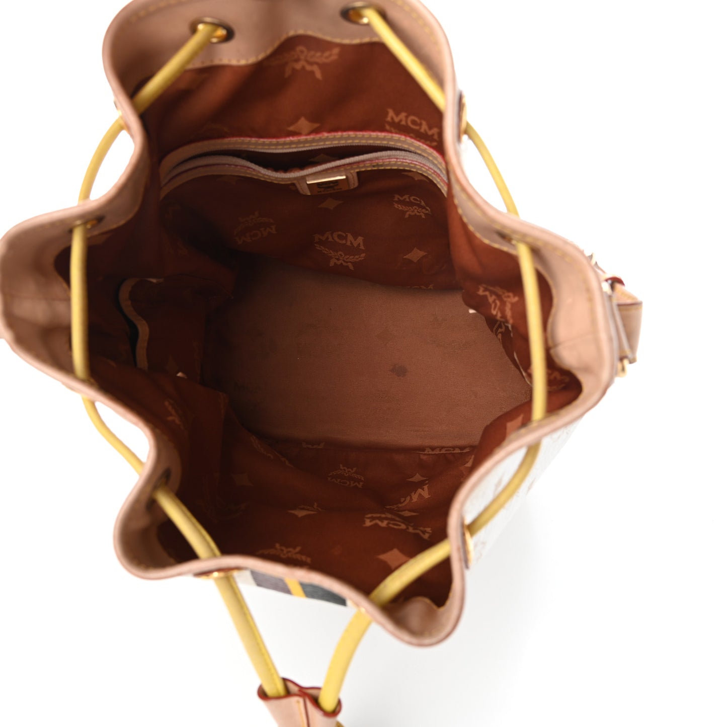 Visetos Stripe Drawstring Bucket Bag White