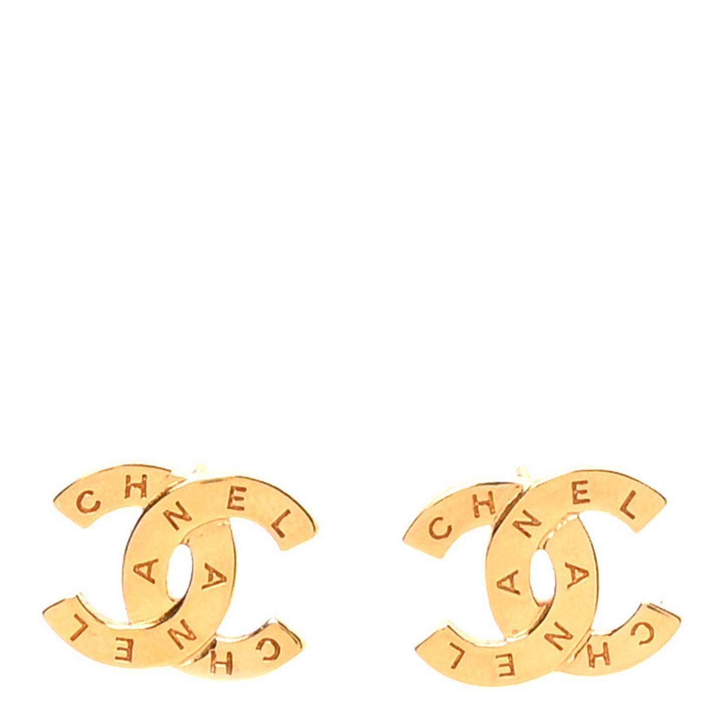 Metal CC Paris Button Stud Earrings Gold