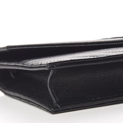 Saint Laurent Grain De Poudre Matelasse Chevron Monogram Envelope Chain Wallet Black 9 of 14