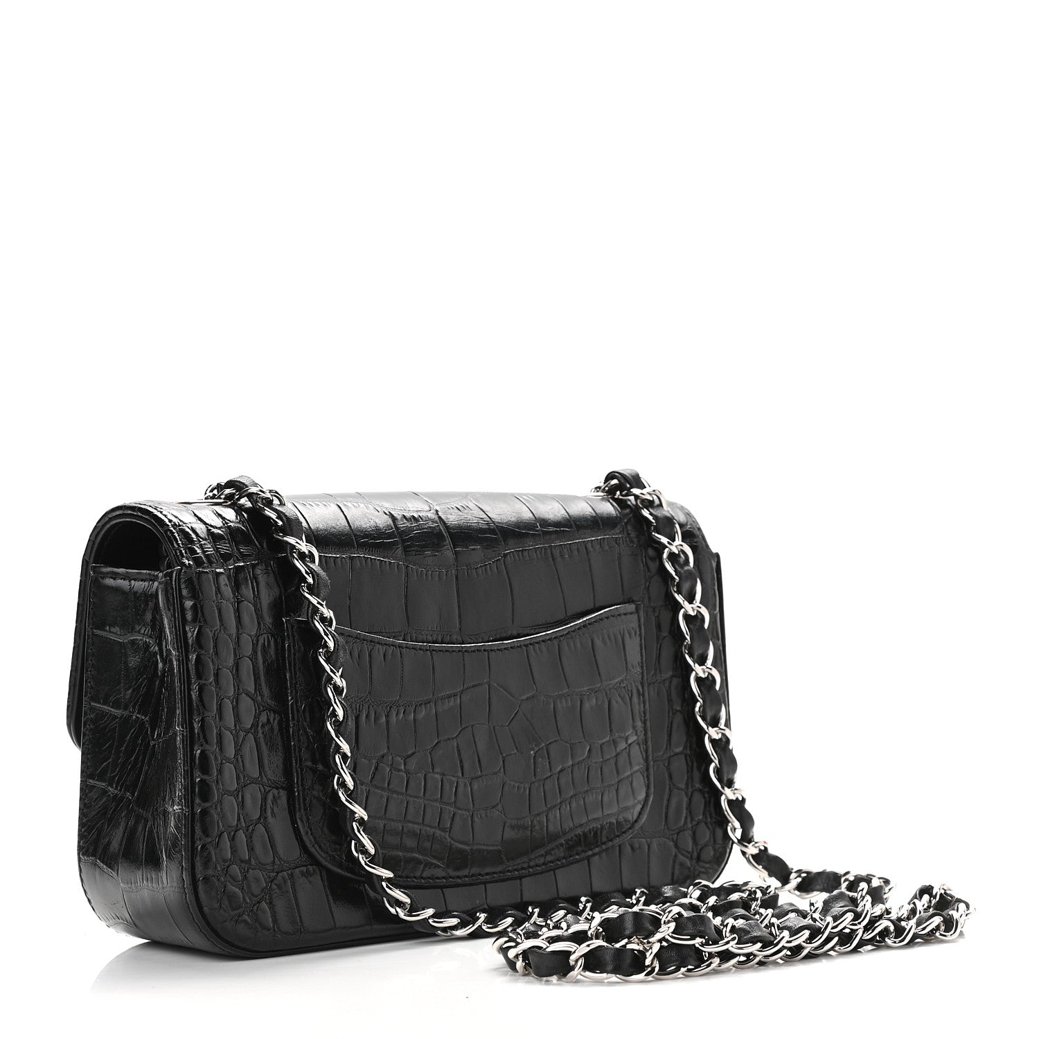 Chanel Calfskin Crocodile Embossed Cocodile Rectangular Mini Flap Black 3 of 8