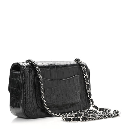 Chanel Calfskin Crocodile Embossed Cocodile Rectangular Mini Flap Black 3 of 8