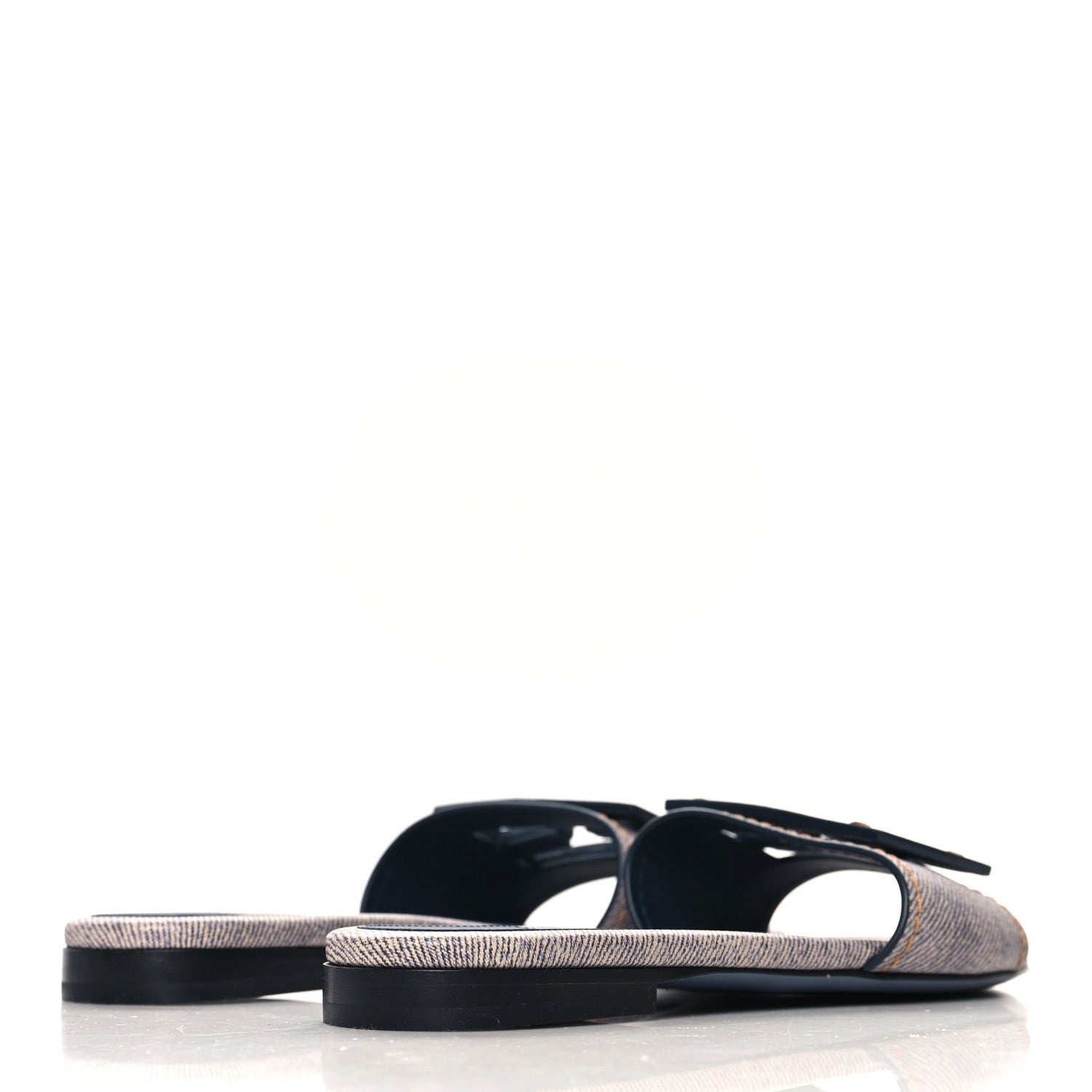 Fendi Vitello Pelle Stampa Denim Baguette Flat Slide Sandals 36 Azzurro 5 of 8