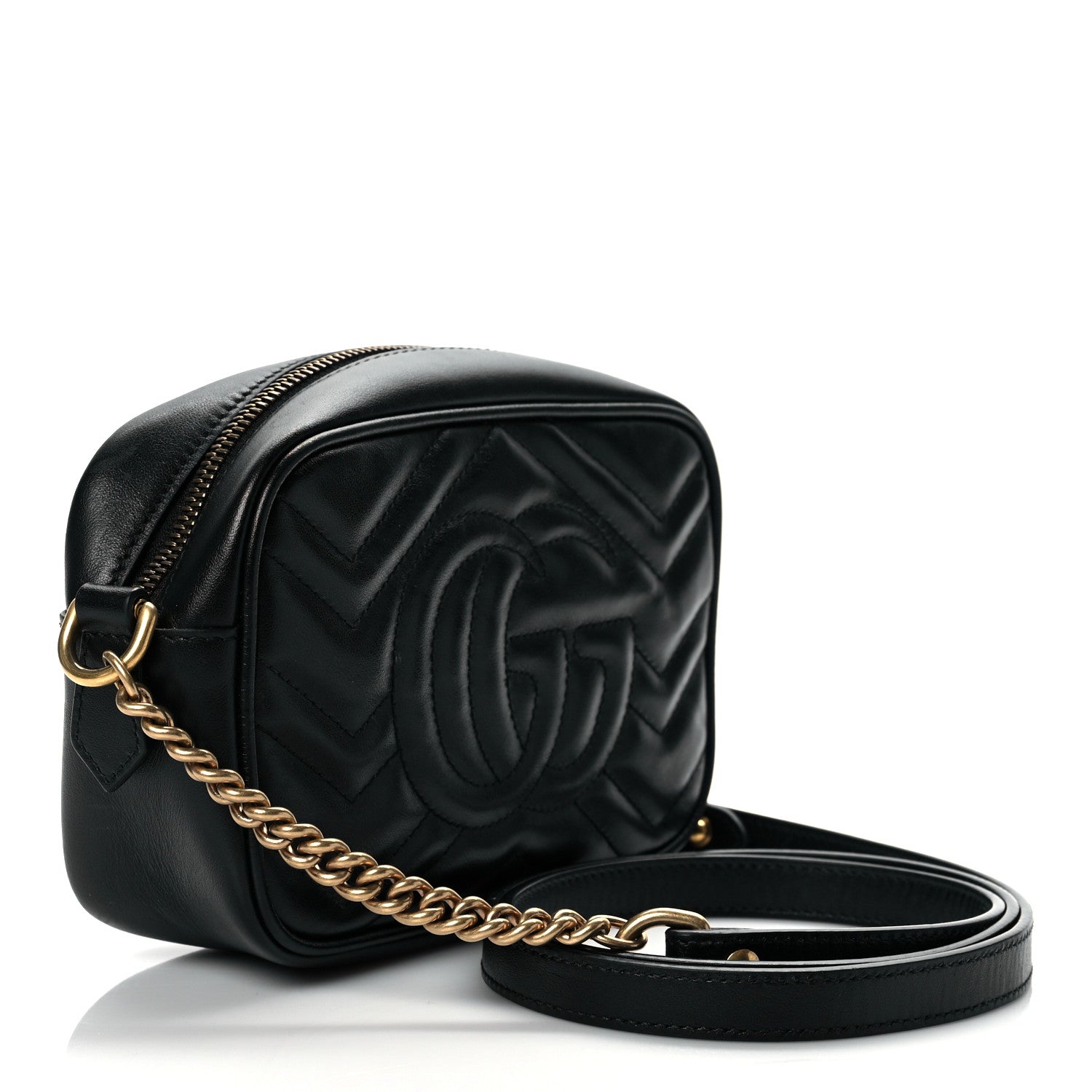 Gucci Calfskin Matelasse Mini GG Marmont Chain Shoulder Bag Black 4 of 21