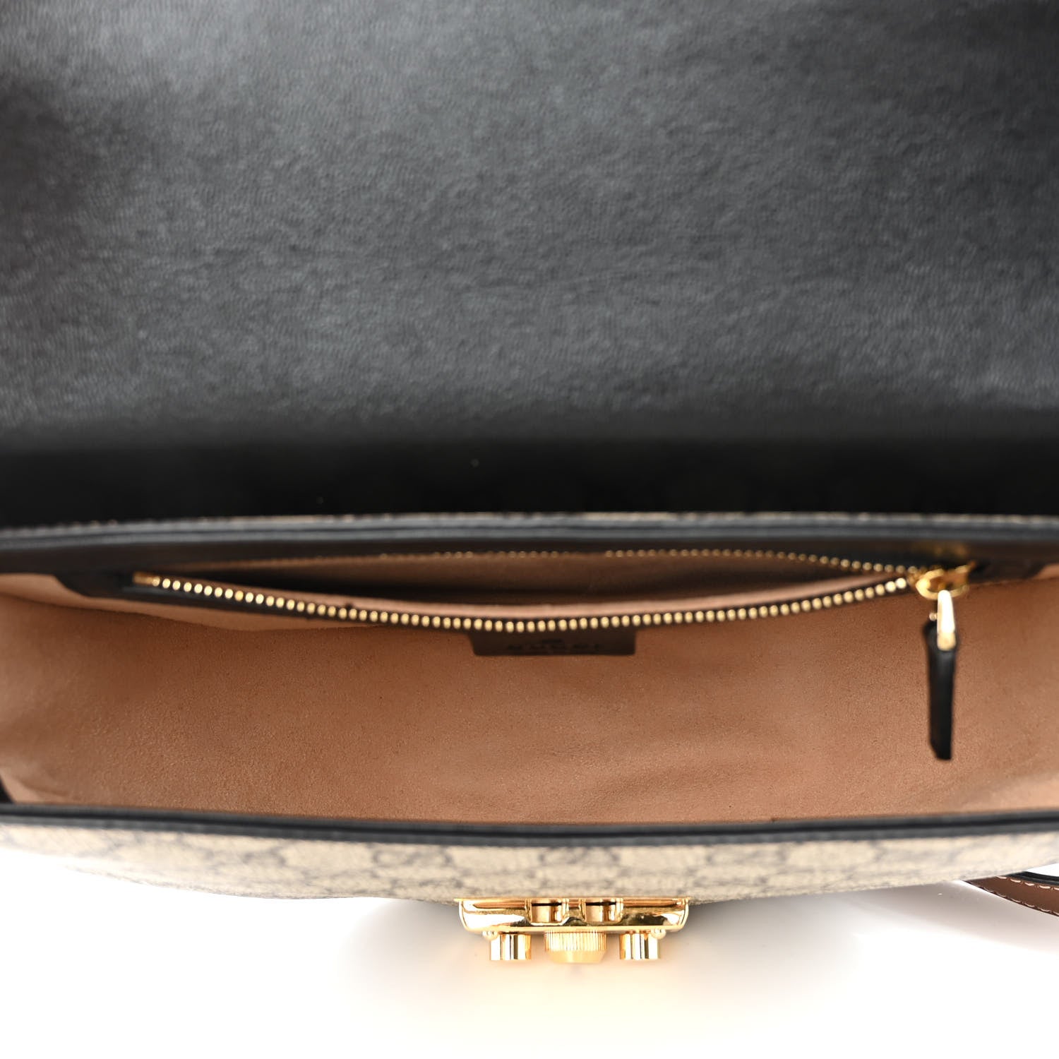 Gucci GG Supreme Monogram Calfskin Small Padlock Messenger Shoulder Bag Beige Black Cuir 5 of 11