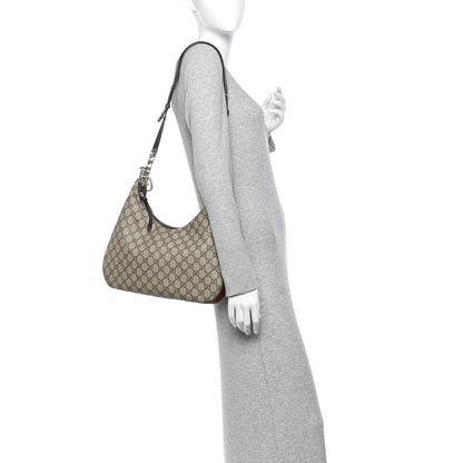 Gucci GG Supreme Monogram Textured Calfskin Web Large Attache Shoulder Bag Beige Ebony New Acero 2 of 10