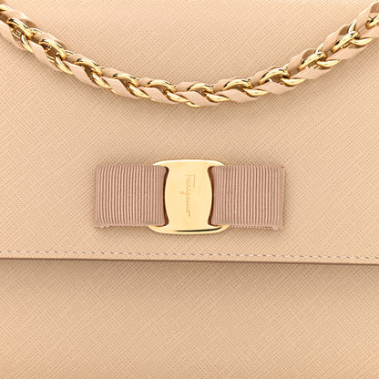 Salvatore Ferragamo Hammered Calfskin Vara Bow Chain Bag New Bisque 6 of 9