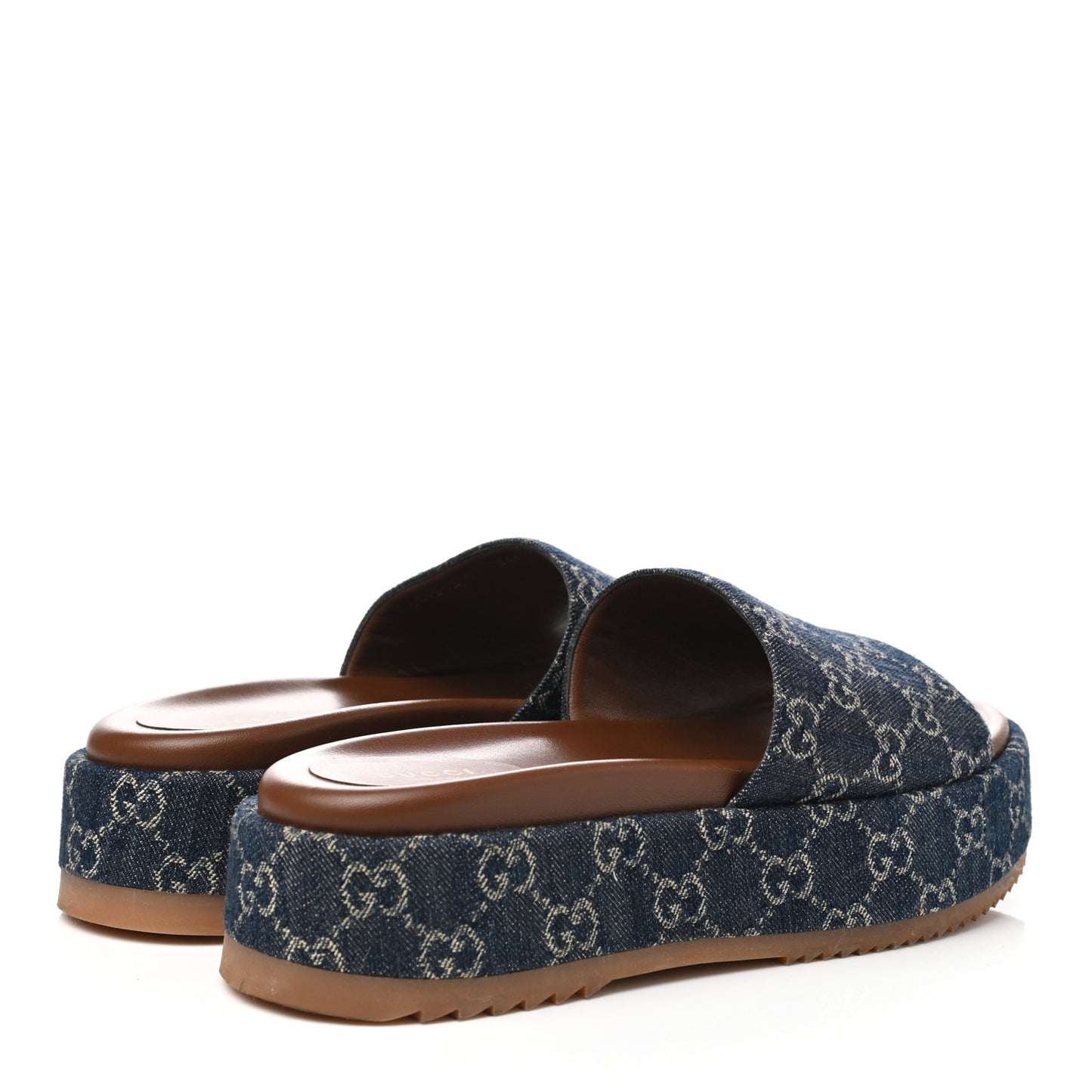 New Denim GG Monogram Angelina Platform 55mm Slide Sandals 41 Blue Tea