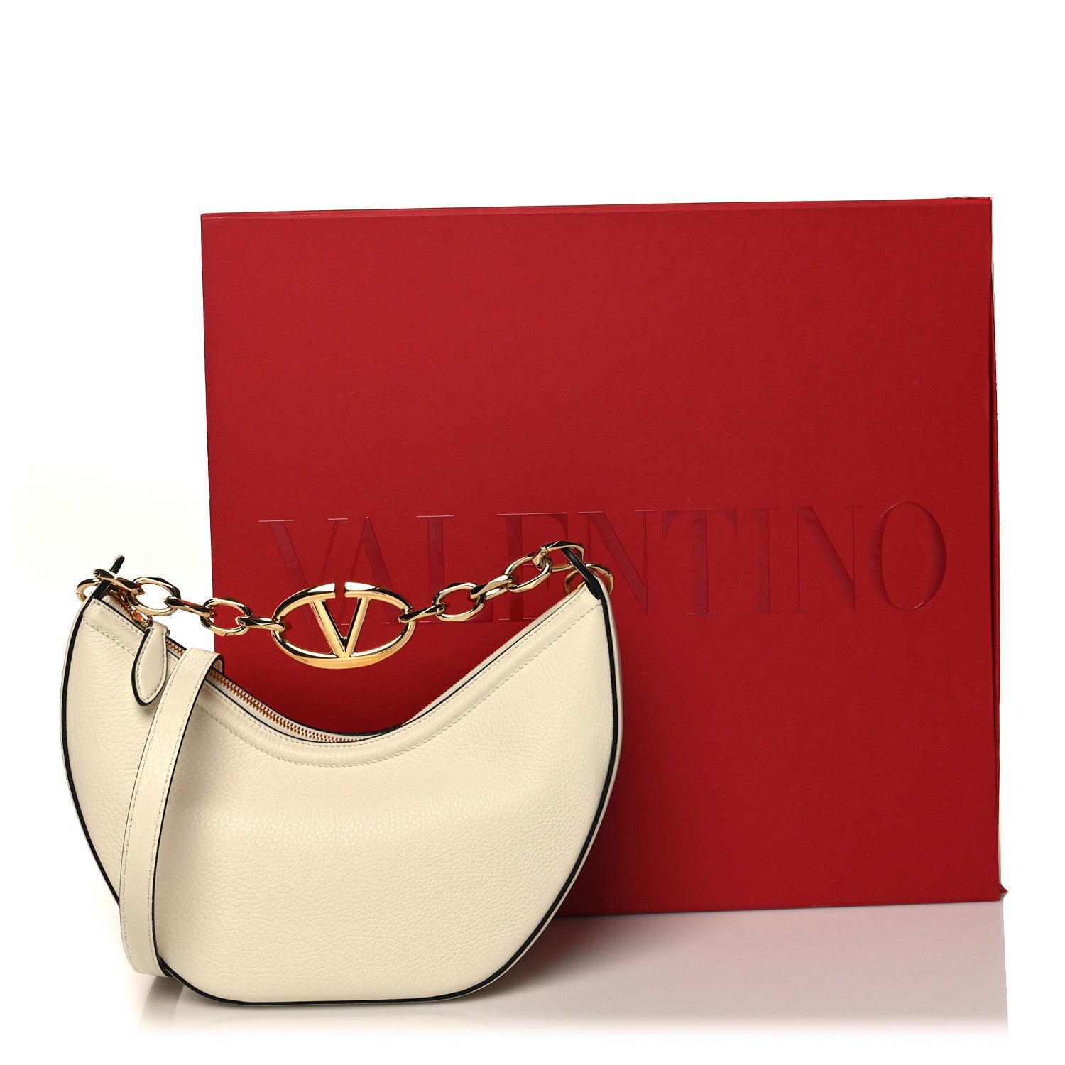 Valentino Garavani Grainy Calfskin Small Vlogo Moon Hobo Bag Ivory 10 of 10