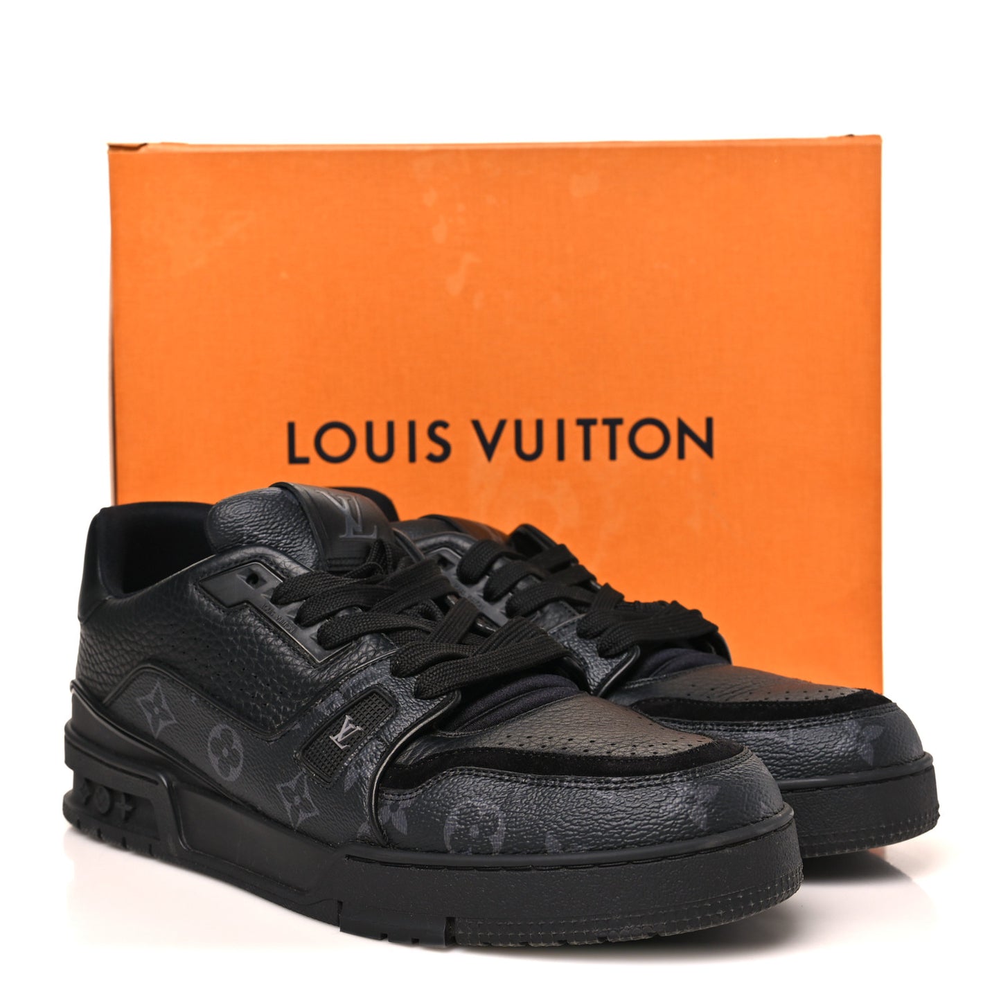 Calfskin Monogram Eclipse Mens LV Trainer Sneakers 10 Black