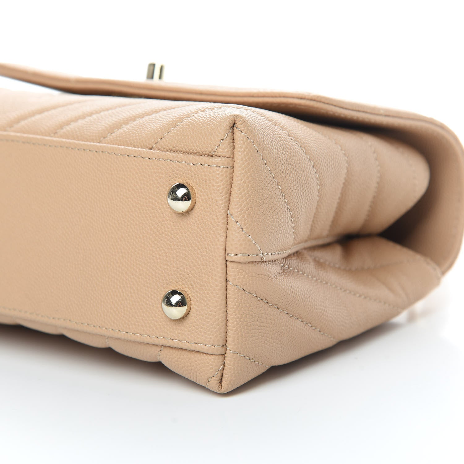 Chanel Caviar Chevron Quilted Mini Coco Handle Flap Beige 10 of 11