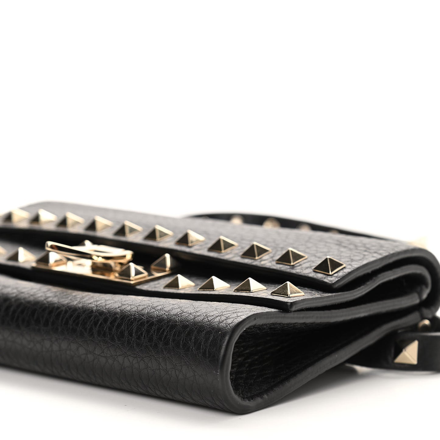 Grainy Calfskin Rockstud Double Flap Crossbody Bag Black