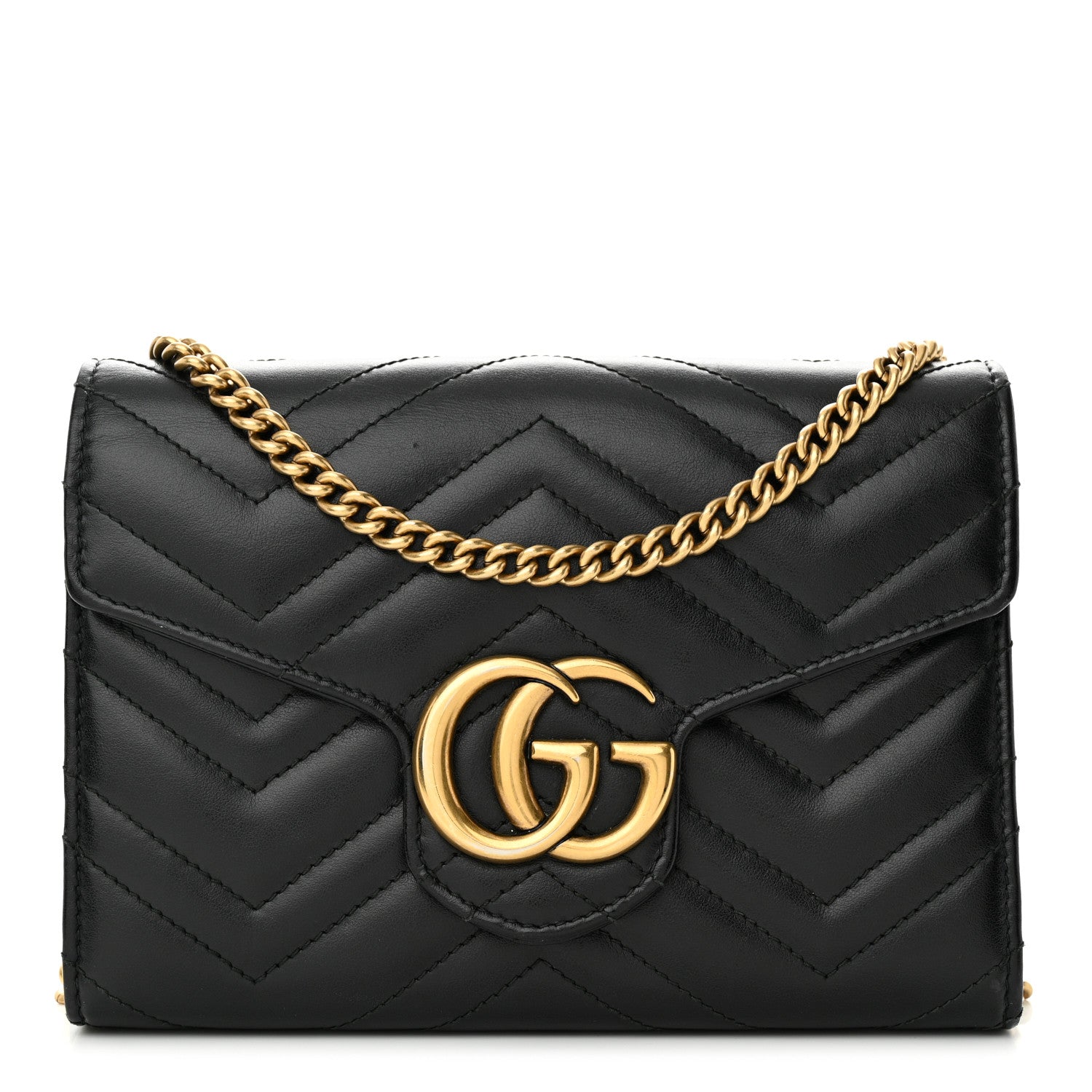 Gucci Calfskin Matelasse GG Marmont Chain Wallet Black 1 of 10
