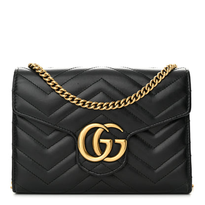 Gucci Calfskin Matelasse GG Marmont Chain Wallet Black 1 of 10