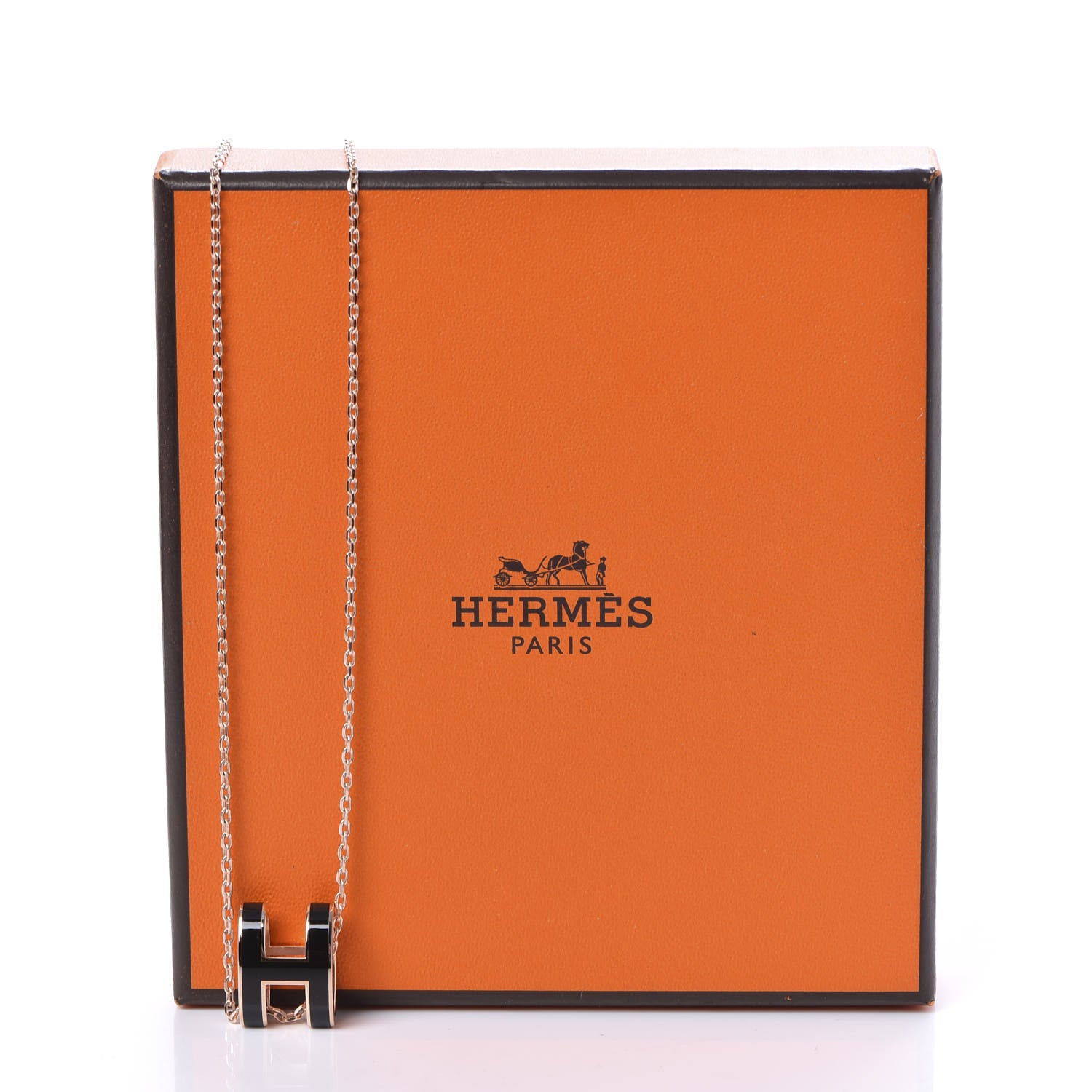 Hermes Lacquered Rose Gold Pop H Pendant Necklace Black 6 of 6